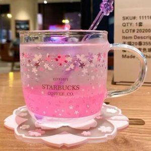 New Glass color-changing Pink Sakura Cup/coaster set